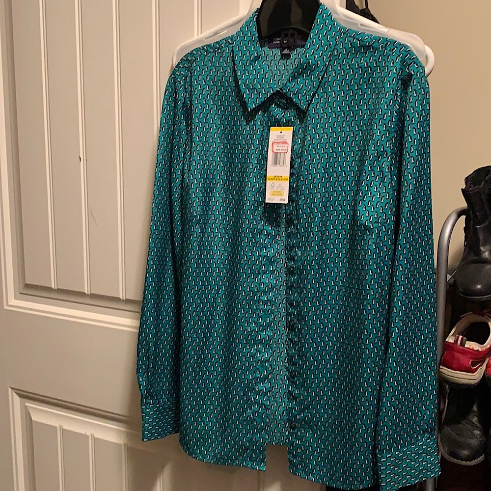 Green Print Blouse NWT